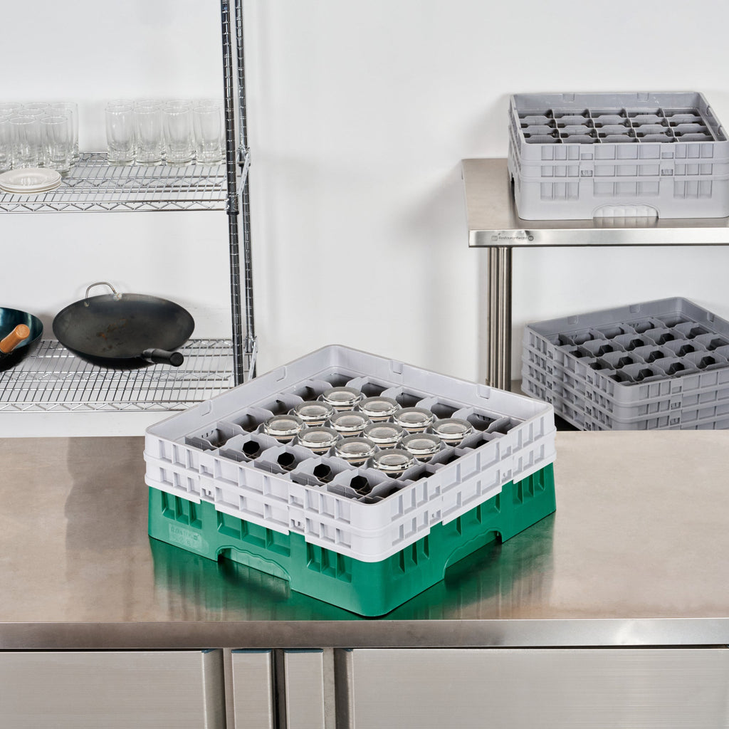 Clean Tek Professional Green Glass Rack - 9 Compartments, 1 Full Drop and 1 Half Drop Extender - 19 3/4" x 19 3/4" x 7 1/4" - 1 count box