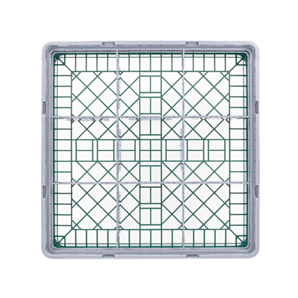 Clean Tek Professional Green Glass Rack - 9 Compartments, 1 Full Drop and 1 Half Drop Extender - 19 3/4" x 19 3/4" x 7 1/4" - 1 count box