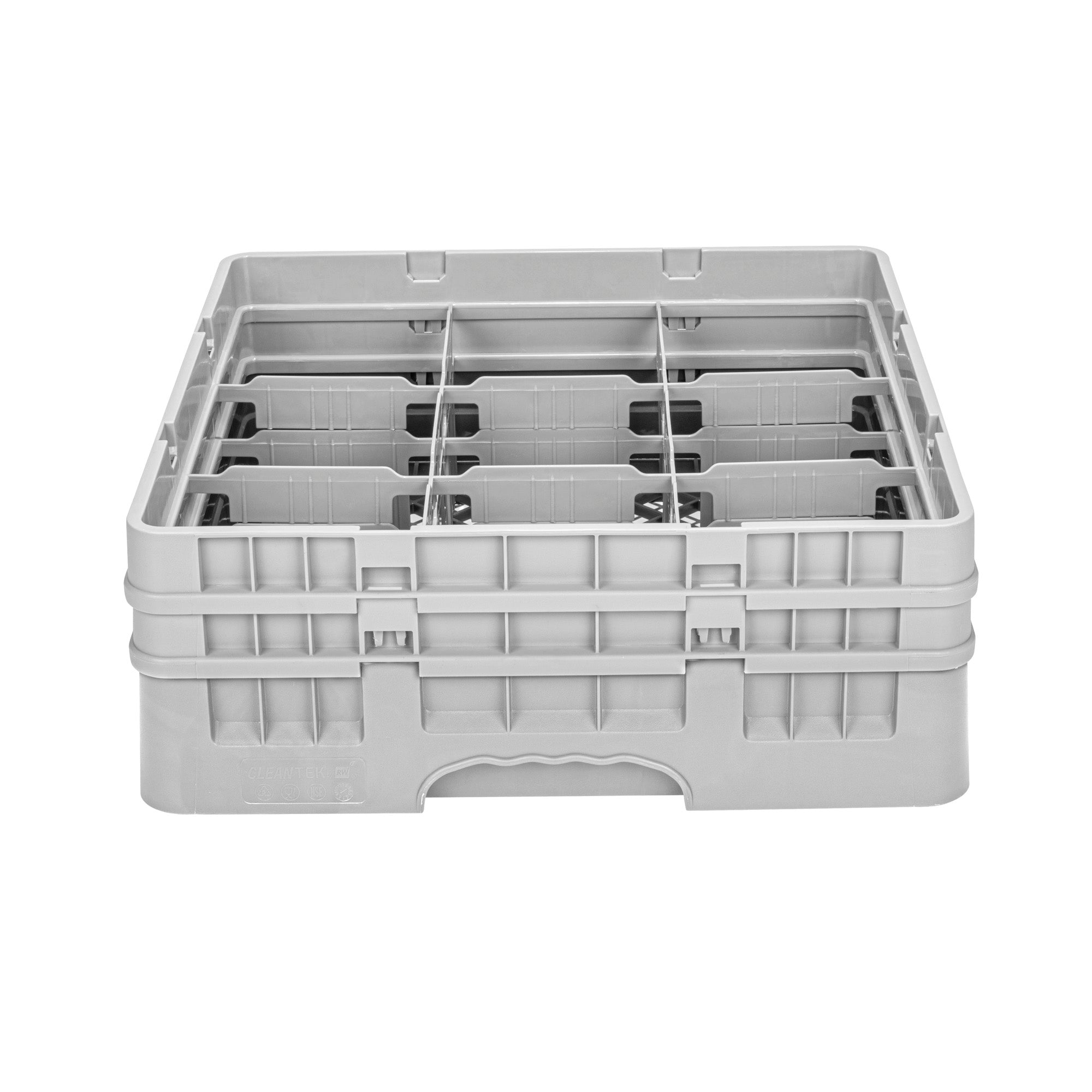 Clean Tek Professional Gray Glass Rack - 9 Compartments, 1 Full Drop and 1 Half Drop Extender - 19 3/4" x 19 3/4" x 7 1/4" - 1 count box