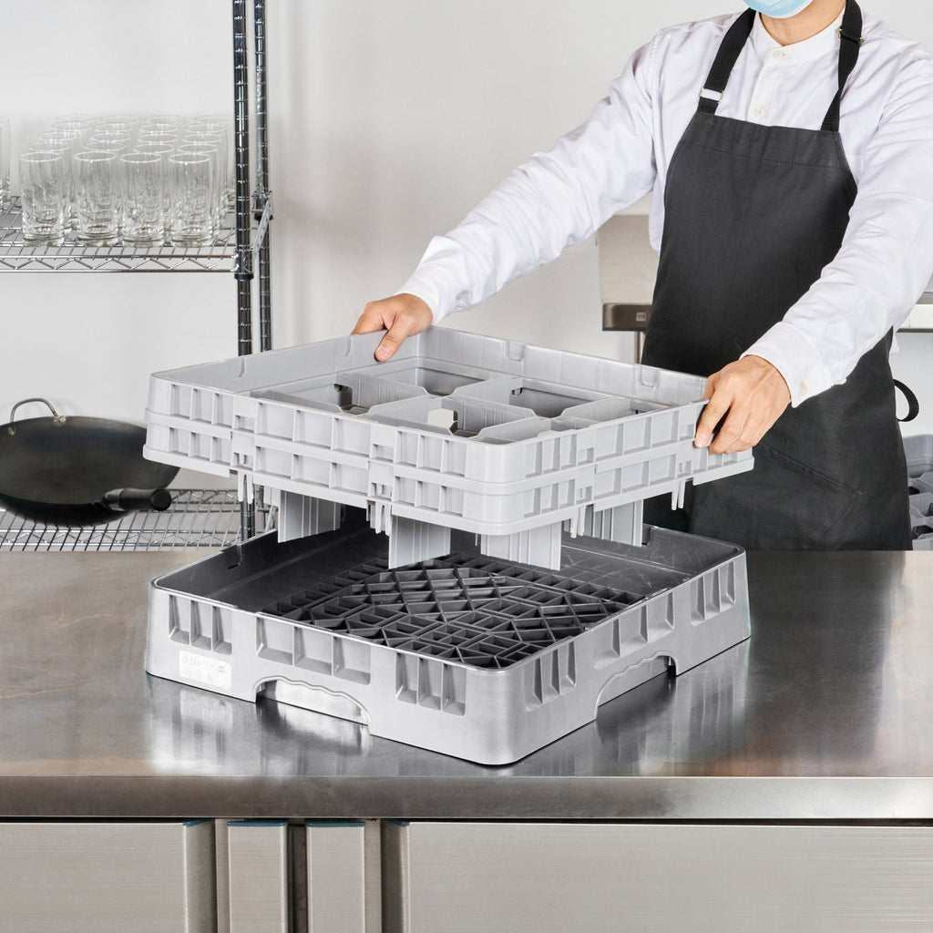 Clean Tek Professional Gray Glass Rack - 9 Compartments, 1 Full Drop and 1 Half Drop Extender - 19 3/4" x 19 3/4" x 7 1/4" - 1 count box