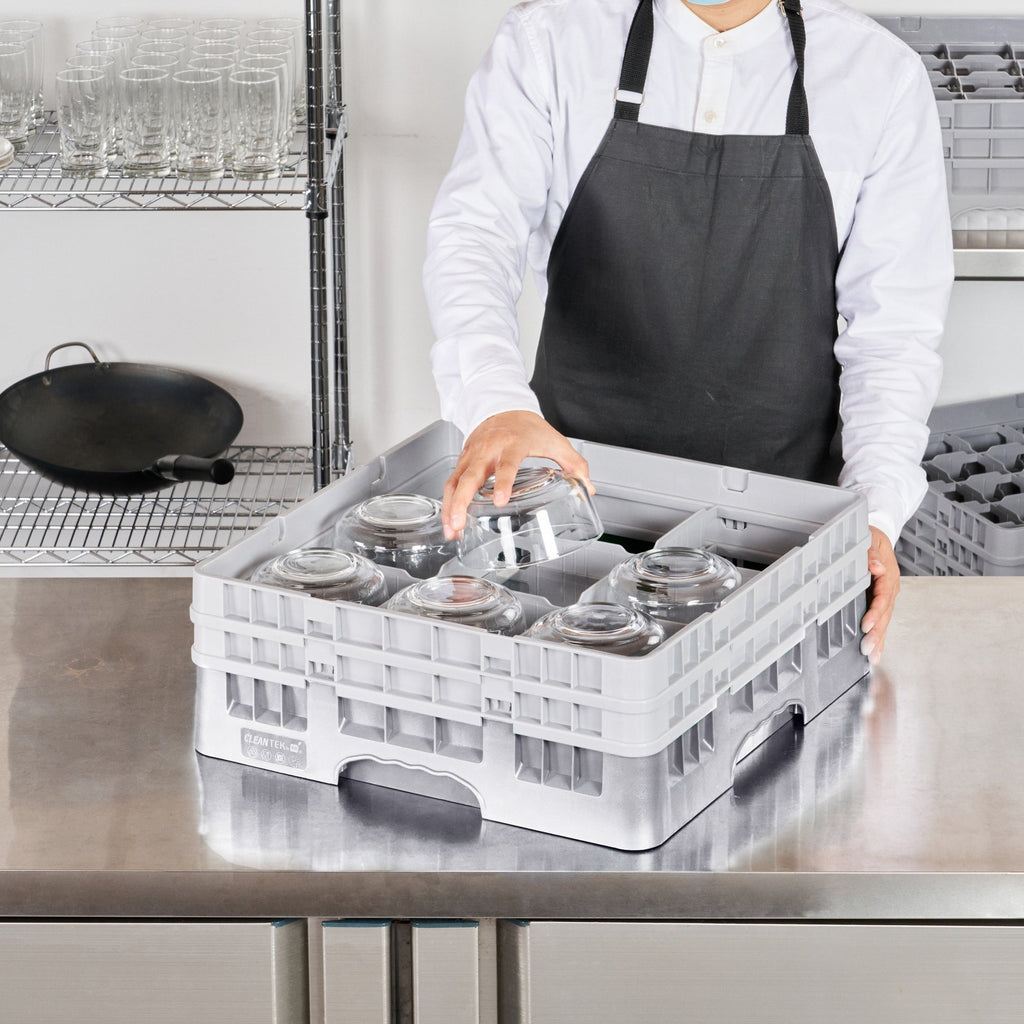 Clean Tek Professional Gray Glass Rack - 9 Compartments, 1 Full Drop and 1 Half Drop Extender - 19 3/4" x 19 3/4" x 7 1/4" - 1 count box