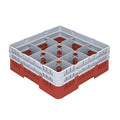 Clean Tek Professional Red Glass Rack - 9 Compartments, 1 Full Drop and 1 Half Drop Extender - 19 3/4" x 19 3/4" x 7 1/4" - 1 count box