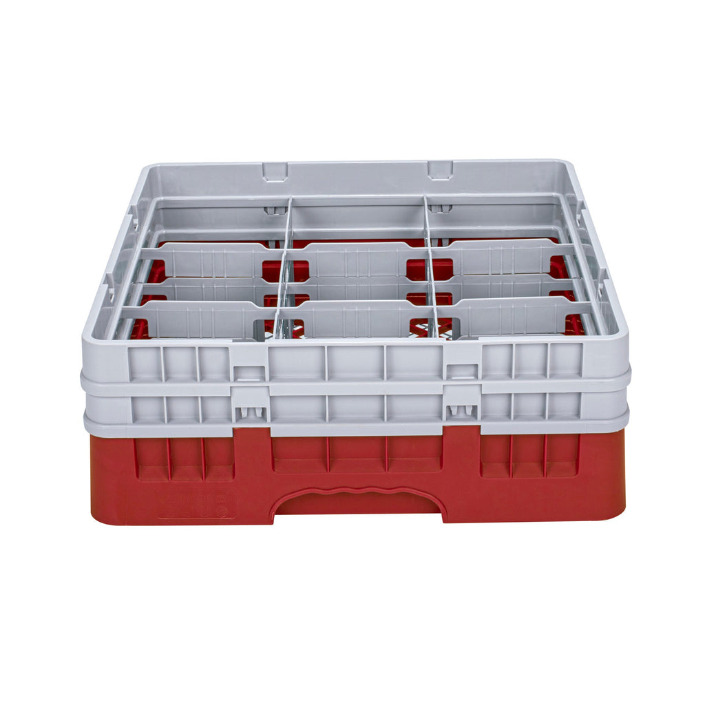 Clean Tek Professional Red Glass Rack - 9 Compartments, 1 Full Drop and 1 Half Drop Extender - 19 3/4" x 19 3/4" x 7 1/4" - 1 count box