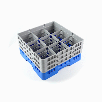 Clean Tek Professional Blue Glass Rack - 9 Compartments, 1 Full Drop and 2 Half Drop Extenders - 19 3/4" x 19 3/4" x 8 3/4" - 1 count box