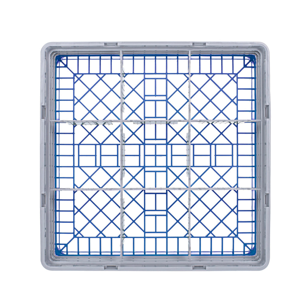 Clean Tek Professional Blue Glass Rack - 9 Compartments, 1 Full Drop and 2 Half Drop Extenders - 19 3/4" x 19 3/4" x 8 3/4" - 1 count box