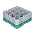 Clean Tek Professional Green Glass Rack - 9 Compartments, 1 Full Drop and 2 Half Drop Extenders - 19 3/4" x 19 3/4" x 8 3/4" - 1 count box
