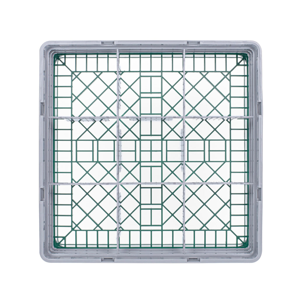 Clean Tek Professional Green Glass Rack - 9 Compartments, 1 Full Drop and 2 Half Drop Extenders - 19 3/4" x 19 3/4" x 8 3/4" - 1 count box