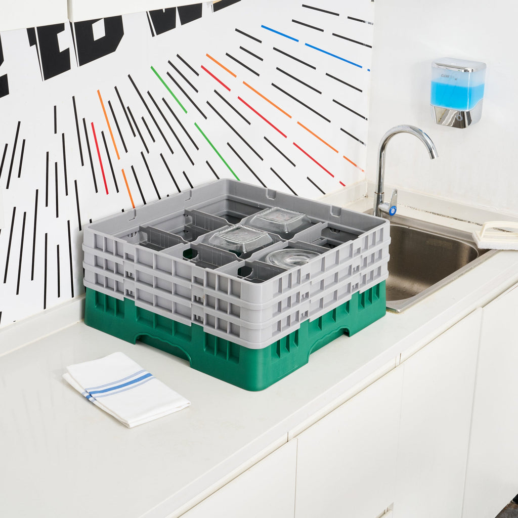 Clean Tek Professional Green Glass Rack - 9 Compartments, 1 Full Drop and 2 Half Drop Extenders - 19 3/4" x 19 3/4" x 8 3/4" - 1 count box