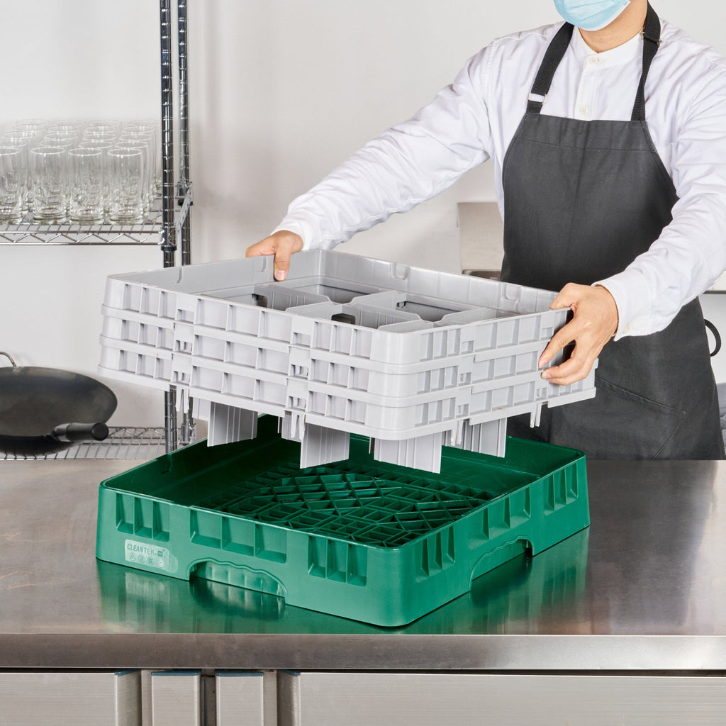 Clean Tek Professional Green Glass Rack - 9 Compartments, 1 Full Drop and 2 Half Drop Extenders - 19 3/4" x 19 3/4" x 8 3/4" - 1 count box