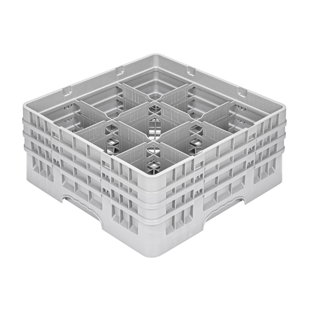 Clean Tek Professional Gray Glass Rack - 9 Compartments, 1 Full Drop and 2 Half Drop Extenders - 19 3/4" x 19 3/4" x 8 3/4" - 1 count box
