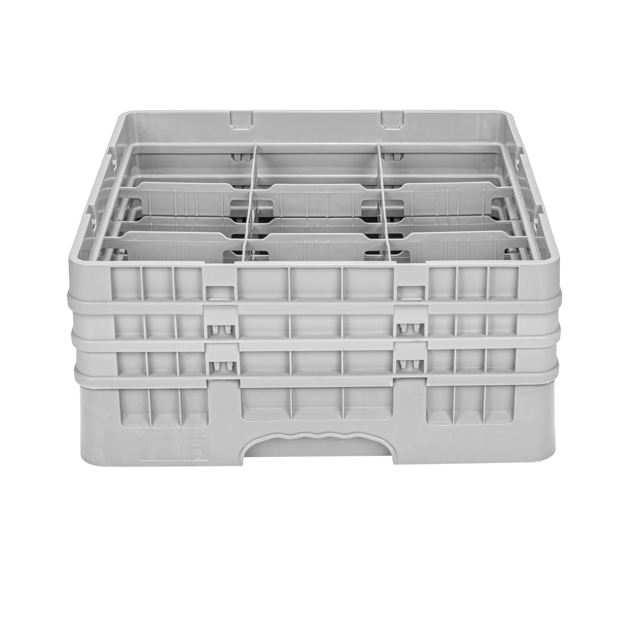 Clean Tek Professional Gray Glass Rack - 9 Compartments, 1 Full Drop and 2 Half Drop Extenders - 19 3/4" x 19 3/4" x 8 3/4" - 1 count box