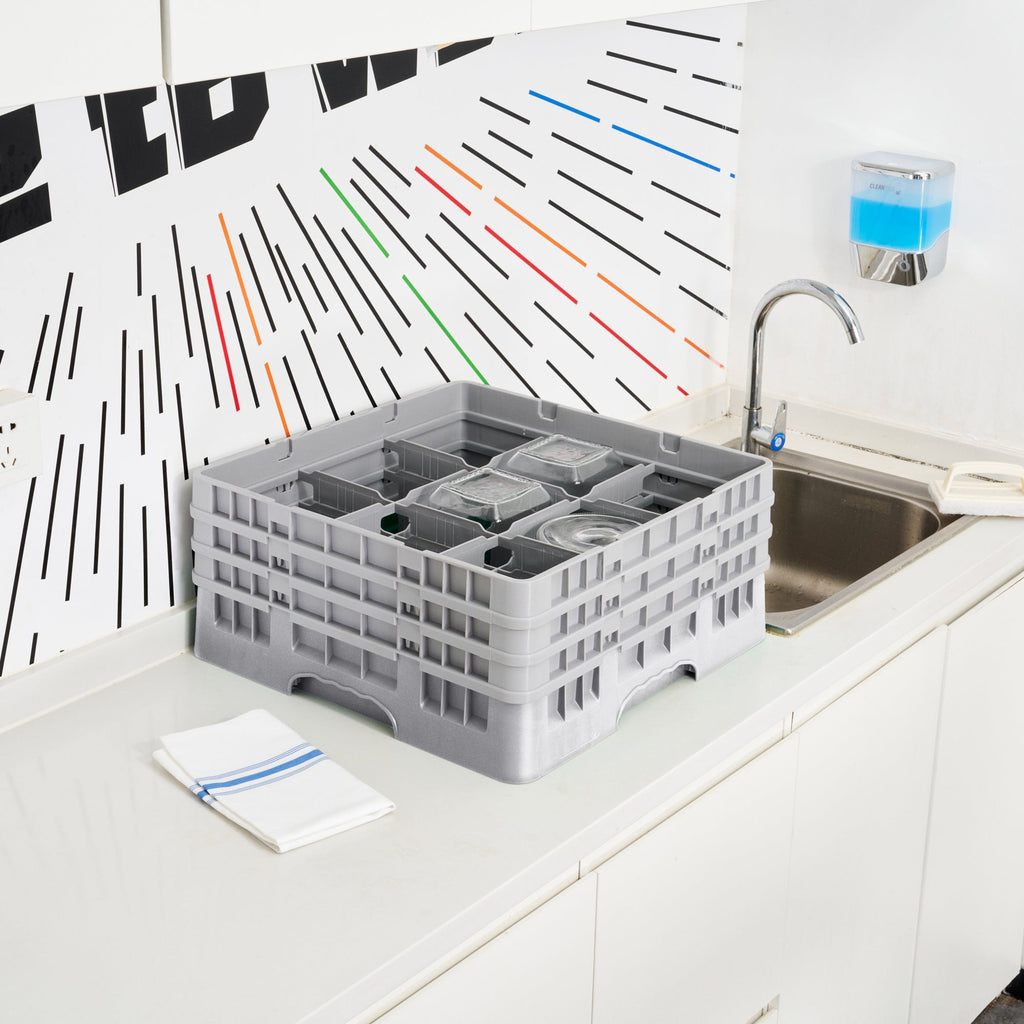 Clean Tek Professional Gray Glass Rack - 9 Compartments, 1 Full Drop and 2 Half Drop Extenders - 19 3/4" x 19 3/4" x 8 3/4" - 1 count box