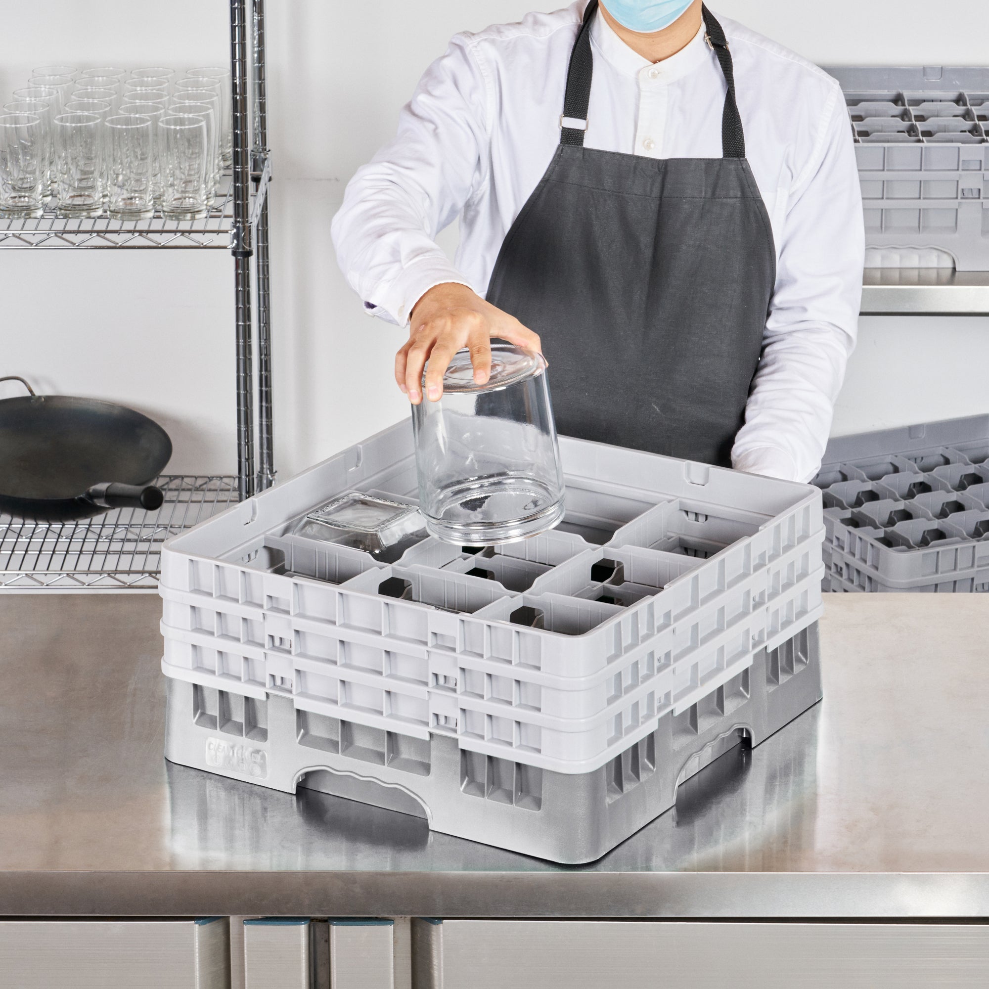 Clean Tek Professional Gray Glass Rack - 9 Compartments, 1 Full Drop and 2 Half Drop Extenders - 19 3/4" x 19 3/4" x 8 3/4" - 1 count box