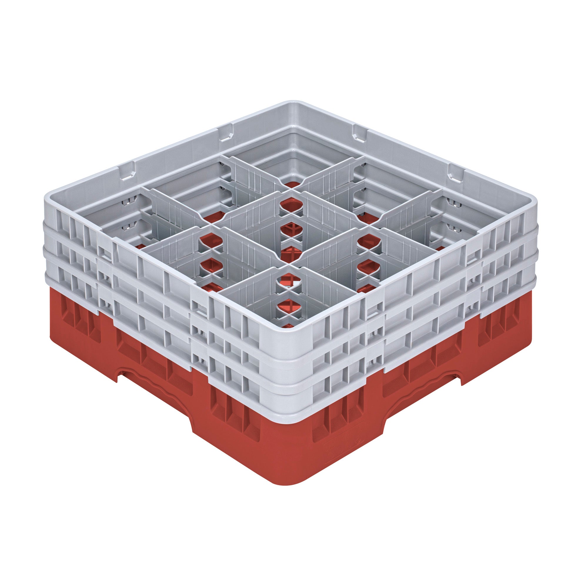 Clean Tek Professional Red Glass Rack - 9 Compartments, 1 Full Drop and 2 Half Drop Extenders - 19 3/4" x 19 3/4" x 8 3/4" - 1 count box
