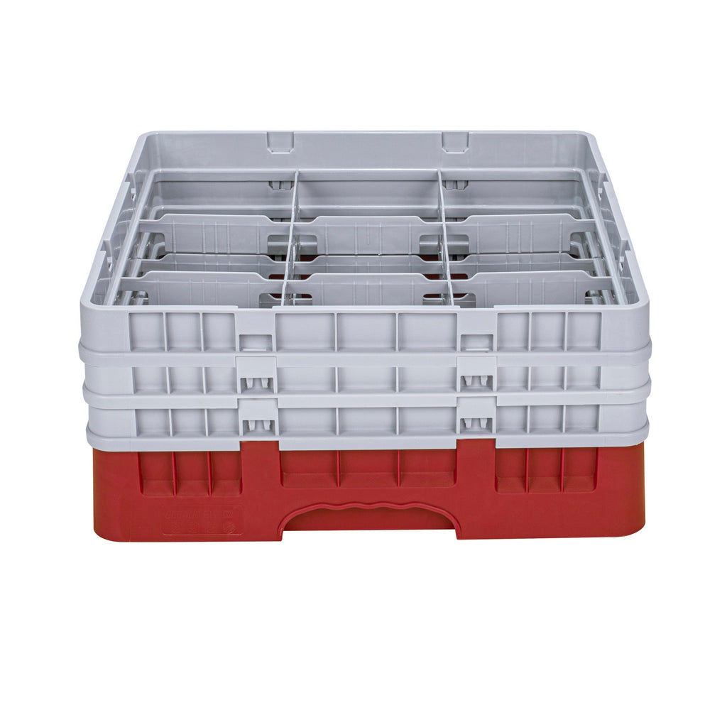 Clean Tek Professional Red Glass Rack - 9 Compartments, 1 Full Drop and 2 Half Drop Extenders - 19 3/4" x 19 3/4" x 8 3/4" - 1 count box