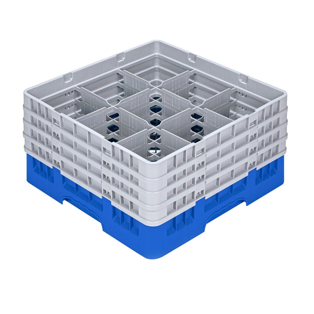 Clean Tek Professional Blue Glass Rack - 9 Compartments, 1 Full Drop and 3 Half Drop Extenders - 19 3/4" x 19 3/4" x 10 1/2" - 1 count box