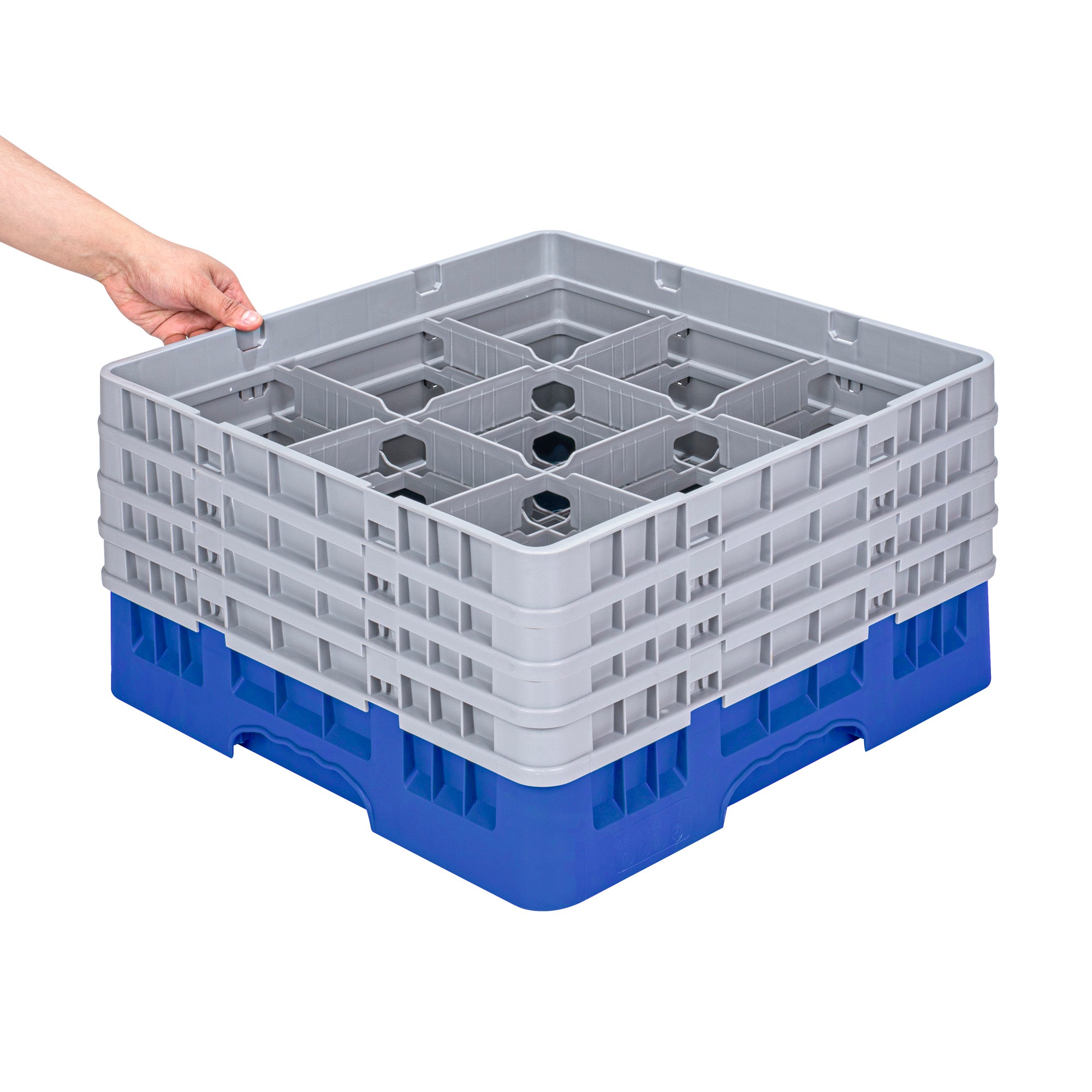 Clean Tek Professional Blue Glass Rack - 9 Compartments, 1 Full Drop and 3 Half Drop Extenders - 19 3/4" x 19 3/4" x 10 1/2" - 1 count box