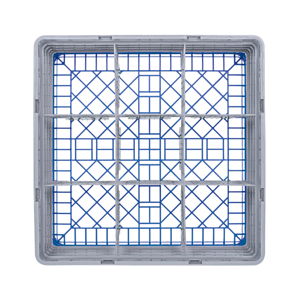 Clean Tek Professional Blue Glass Rack - 9 Compartments, 1 Full Drop and 3 Half Drop Extenders - 19 3/4" x 19 3/4" x 10 1/2" - 1 count box