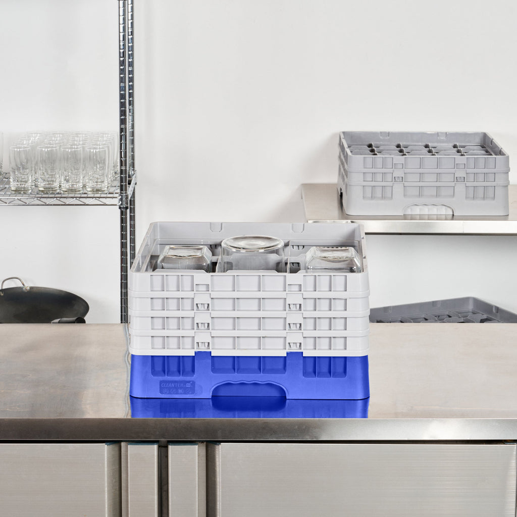 Clean Tek Professional Blue Glass Rack - 9 Compartments, 1 Full Drop and 3 Half Drop Extenders - 19 3/4" x 19 3/4" x 10 1/2" - 1 count box
