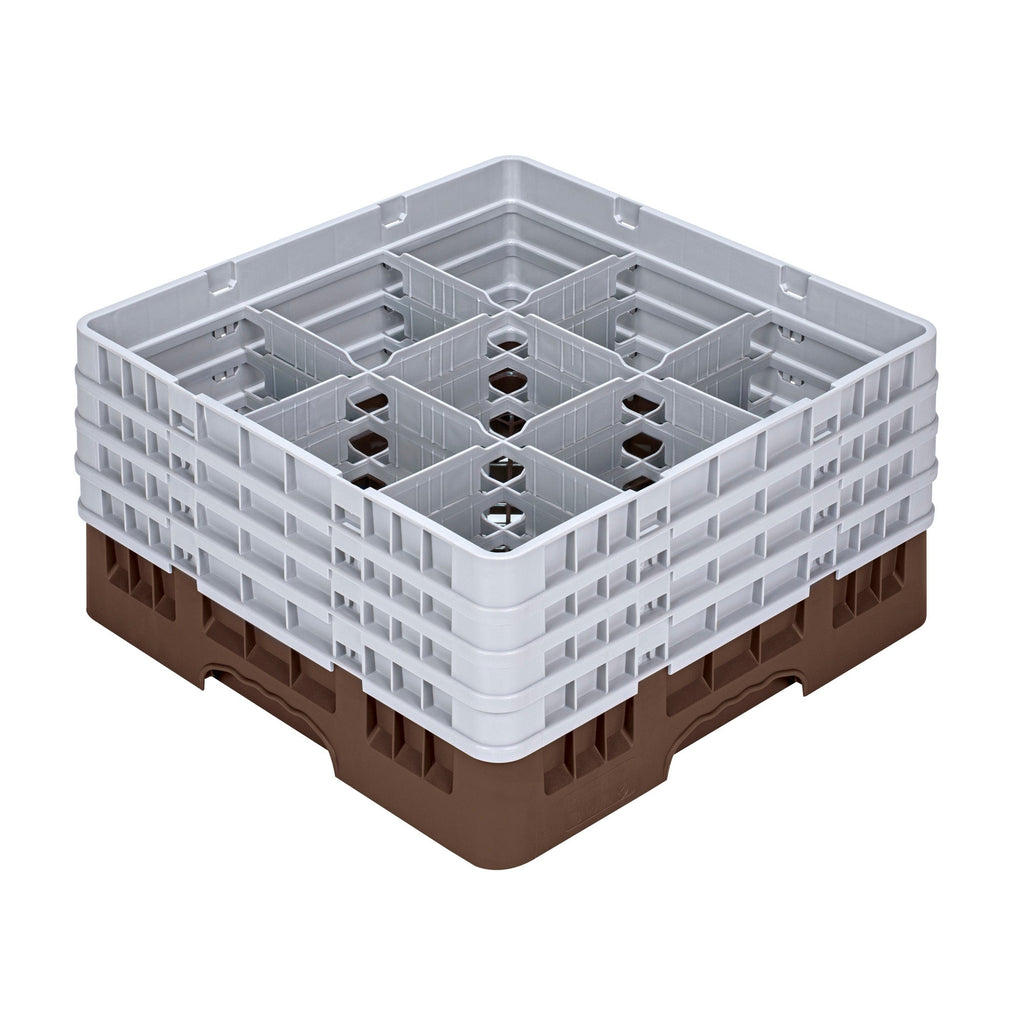 Clean Tek Professional Brown Glass Rack - 9 Compartments, 1 Full Drop and 3 Half Drop Extenders - 19 3/4" x 19 3/4" x 10 1/2" - 1 count box