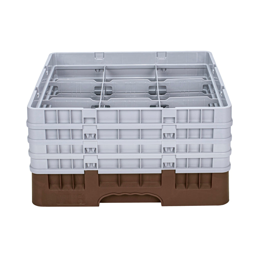 Clean Tek Professional Brown Glass Rack - 9 Compartments, 1 Full Drop and 3 Half Drop Extenders - 19 3/4" x 19 3/4" x 10 1/2" - 1 count box