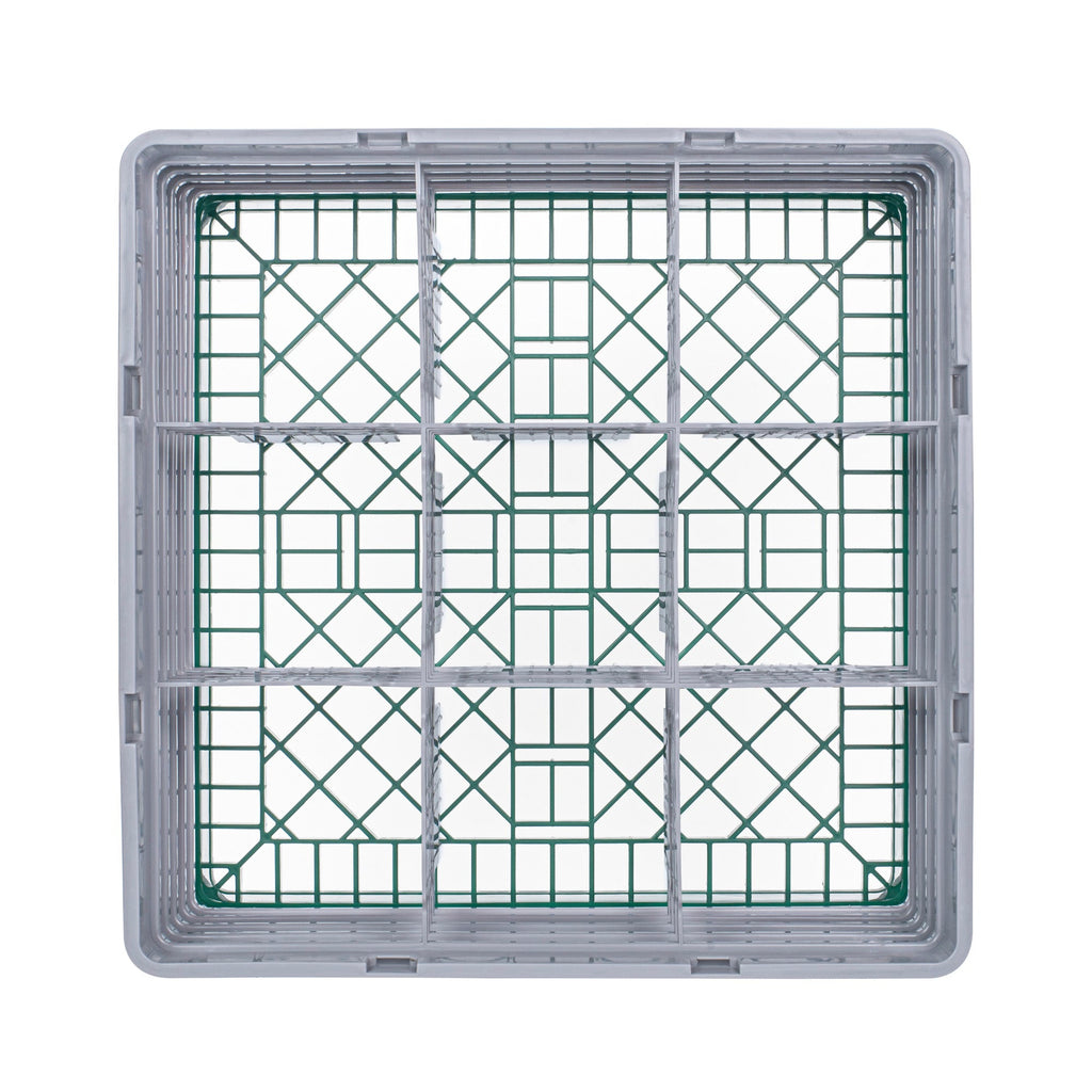 Clean Tek Professional Green Glass Rack - 9 Compartments, 1 Full Drop and 3 Half Drop Extenders - 19 3/4" x 19 3/4" x 10 1/2" - 1 count box
