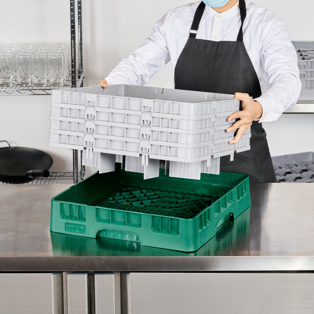 Clean Tek Professional Green Glass Rack - 9 Compartments, 1 Full Drop and 3 Half Drop Extenders - 19 3/4" x 19 3/4" x 10 1/2" - 1 count box