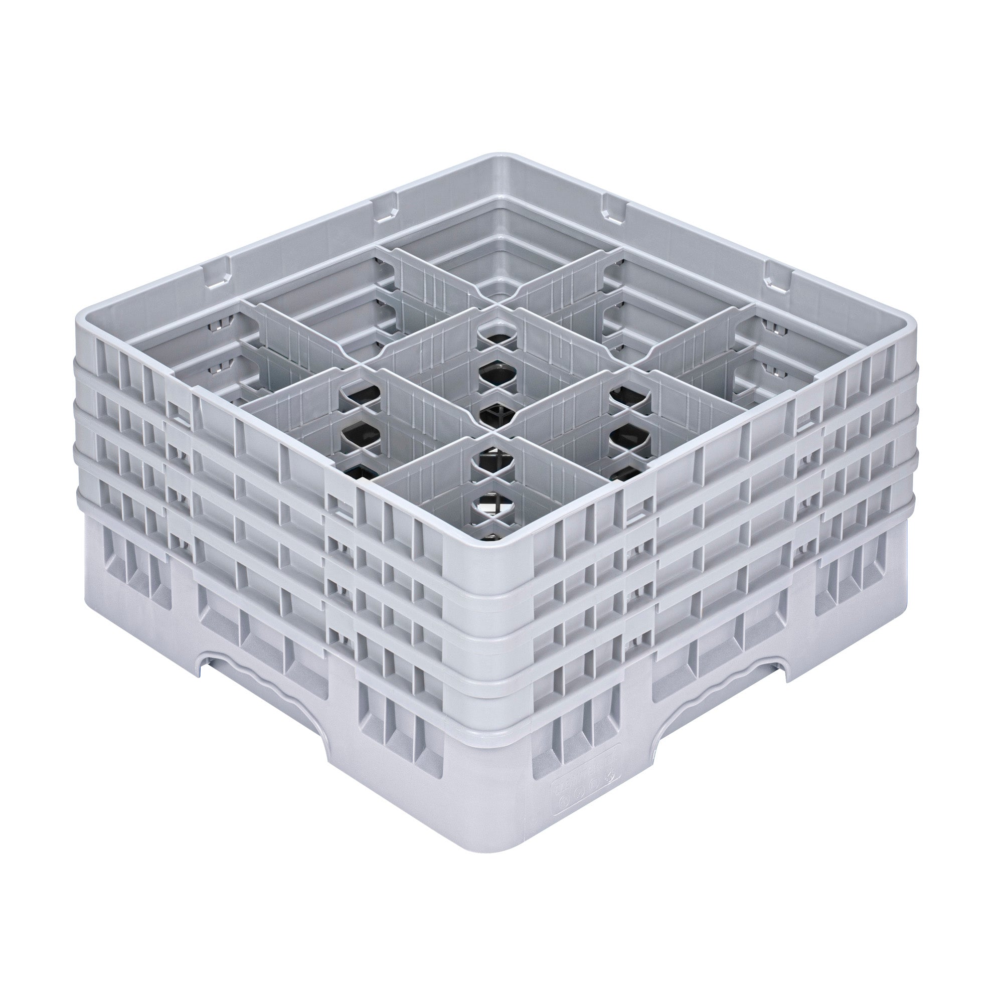 Clean Tek Professional Gray Glass Rack - 9 Compartments, 1 Full Drop and 3 Half Drop Extenders - 19 3/4" x 19 3/4" x 10 1/2" - 1 count box