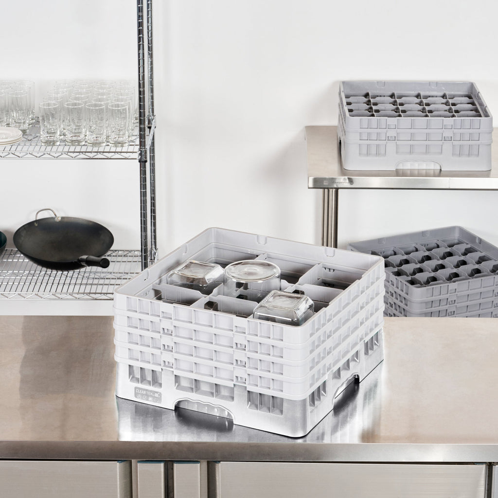 Clean Tek Professional Gray Glass Rack - 9 Compartments, 1 Full Drop and 3 Half Drop Extenders - 19 3/4" x 19 3/4" x 10 1/2" - 1 count box