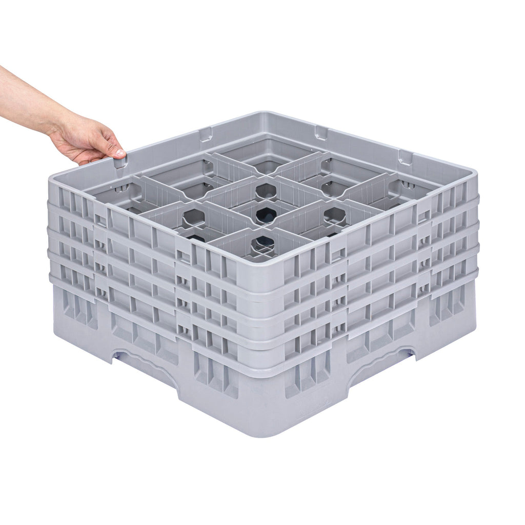 Clean Tek Professional Gray Glass Rack - 9 Compartments, 1 Full Drop and 3 Half Drop Extenders - 19 3/4" x 19 3/4" x 10 1/2" - 1 count box