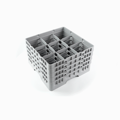 Clean Tek Professional Gray Glass Rack - 9 Compartments, 1 Full Drop and 3 Half Drop Extenders - 19 3/4" x 19 3/4" x 10 1/2" - 1 count box