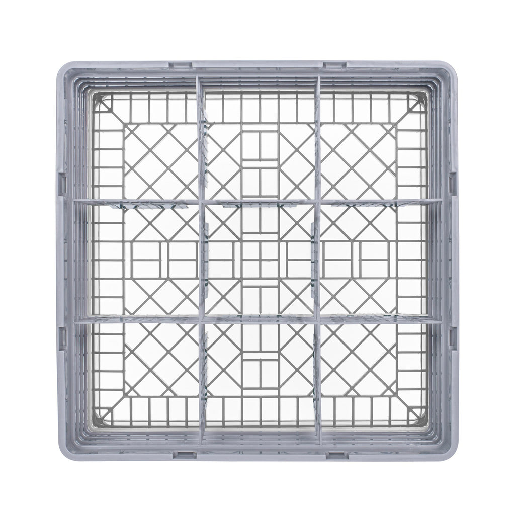 Clean Tek Professional Gray Glass Rack - 9 Compartments, 1 Full Drop and 3 Half Drop Extenders - 19 3/4" x 19 3/4" x 10 1/2" - 1 count box