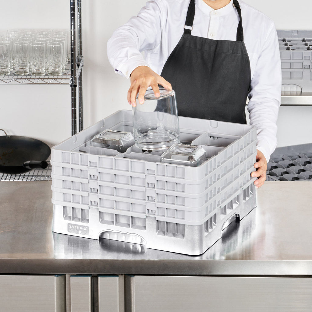 Clean Tek Professional Gray Glass Rack - 9 Compartments, 1 Full Drop and 3 Half Drop Extenders - 19 3/4" x 19 3/4" x 10 1/2" - 1 count box