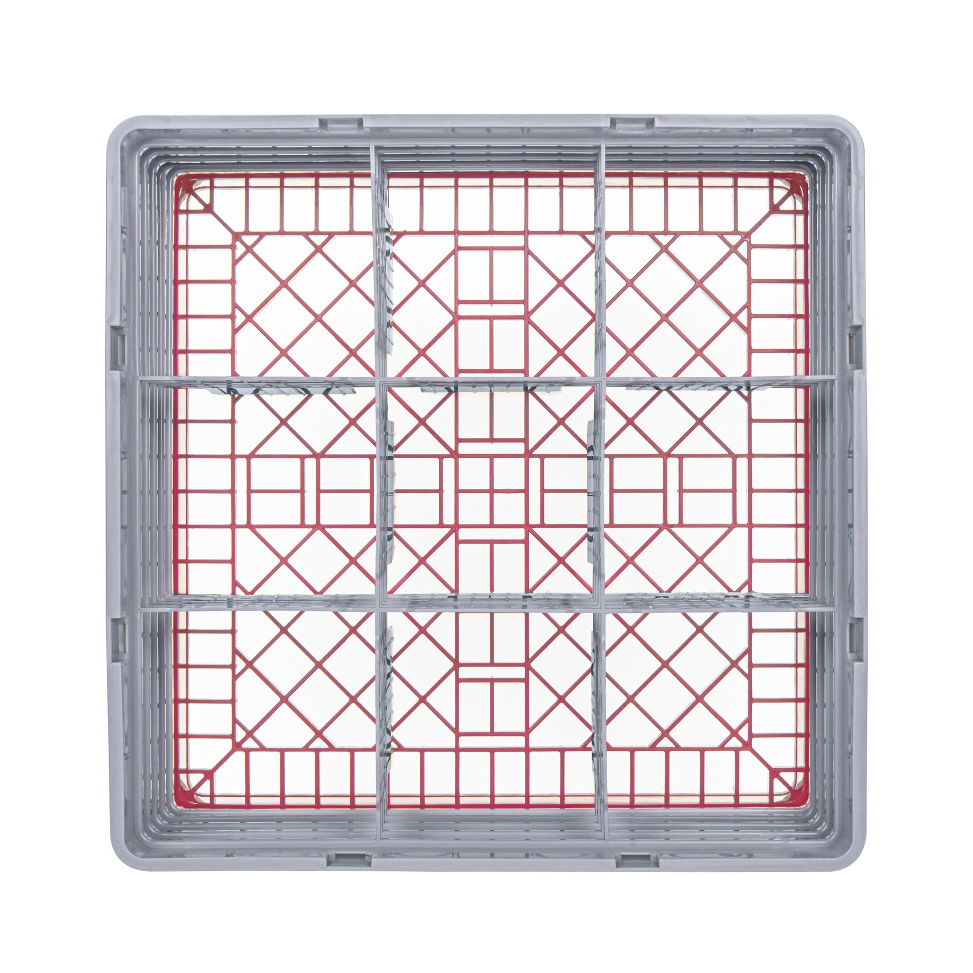 Clean Tek Professional Red Glass Rack - 9 Compartments, 1 Full Drop and 3 Half Drop Extenders - 19 3/4" x 19 3/4" x 10 1/2" - 1 count box