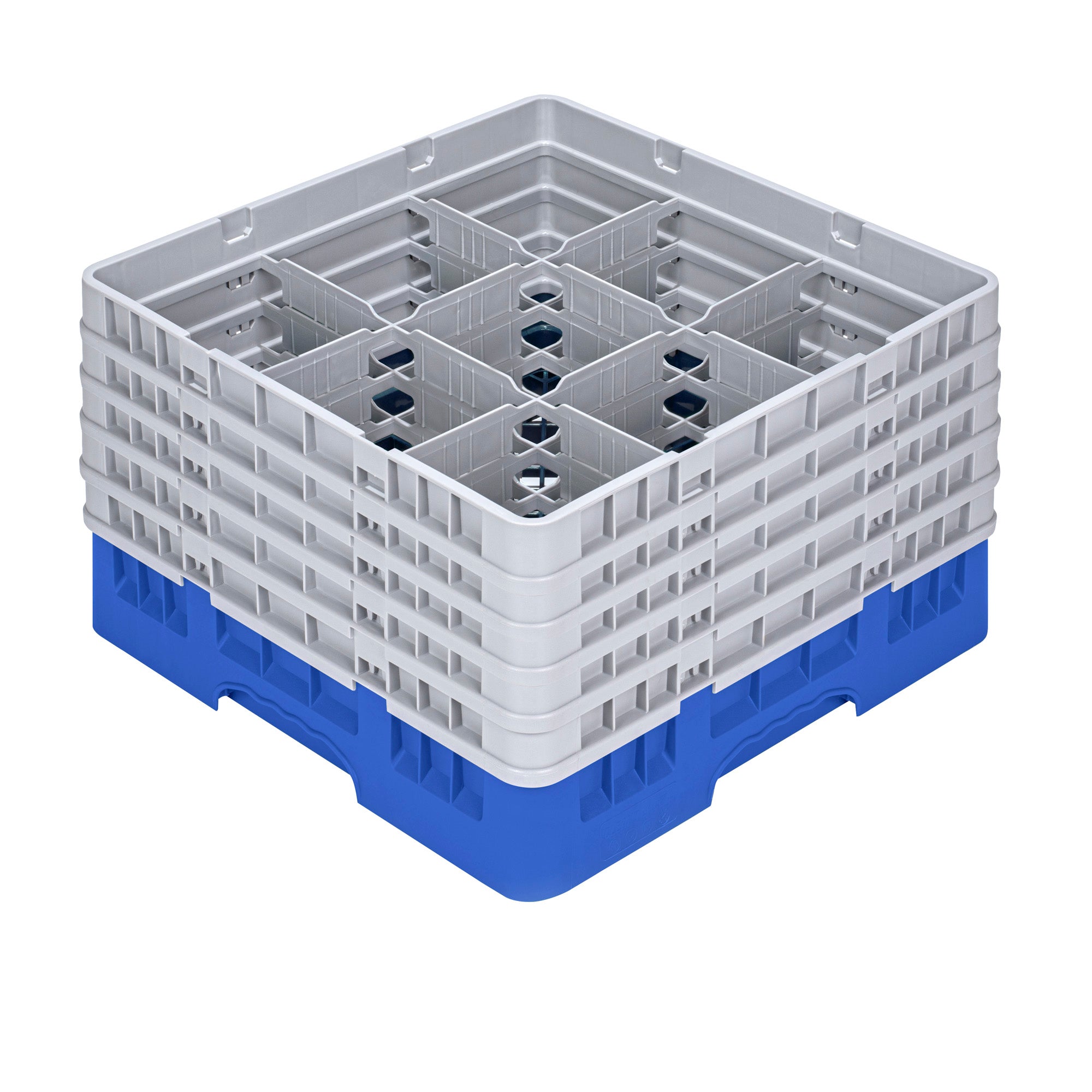 Clean Tek Professional Blue Glass Rack - 9 Compartments, 1 Full Drop and 4 Half Drop Extenders - 19 3/4" x 19 3/4" x 12 1/4" - 1 count box