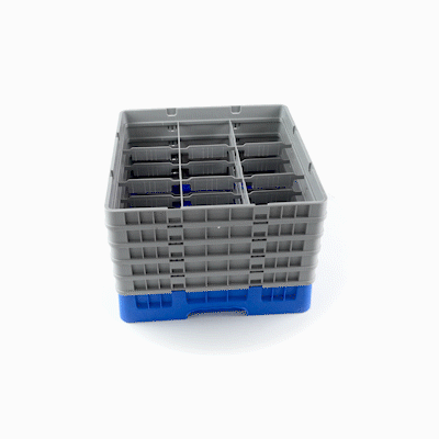 Clean Tek Professional Blue Glass Rack - 9 Compartments, 1 Full Drop and 4 Half Drop Extenders - 19 3/4" x 19 3/4" x 12 1/4" - 1 count box