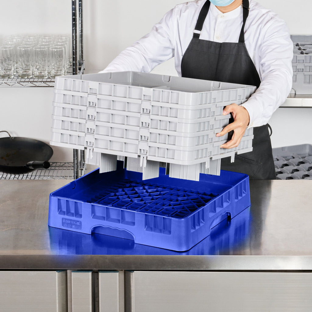 Clean Tek Professional Blue Glass Rack - 9 Compartments, 1 Full Drop and 4 Half Drop Extenders - 19 3/4" x 19 3/4" x 12 1/4" - 1 count box