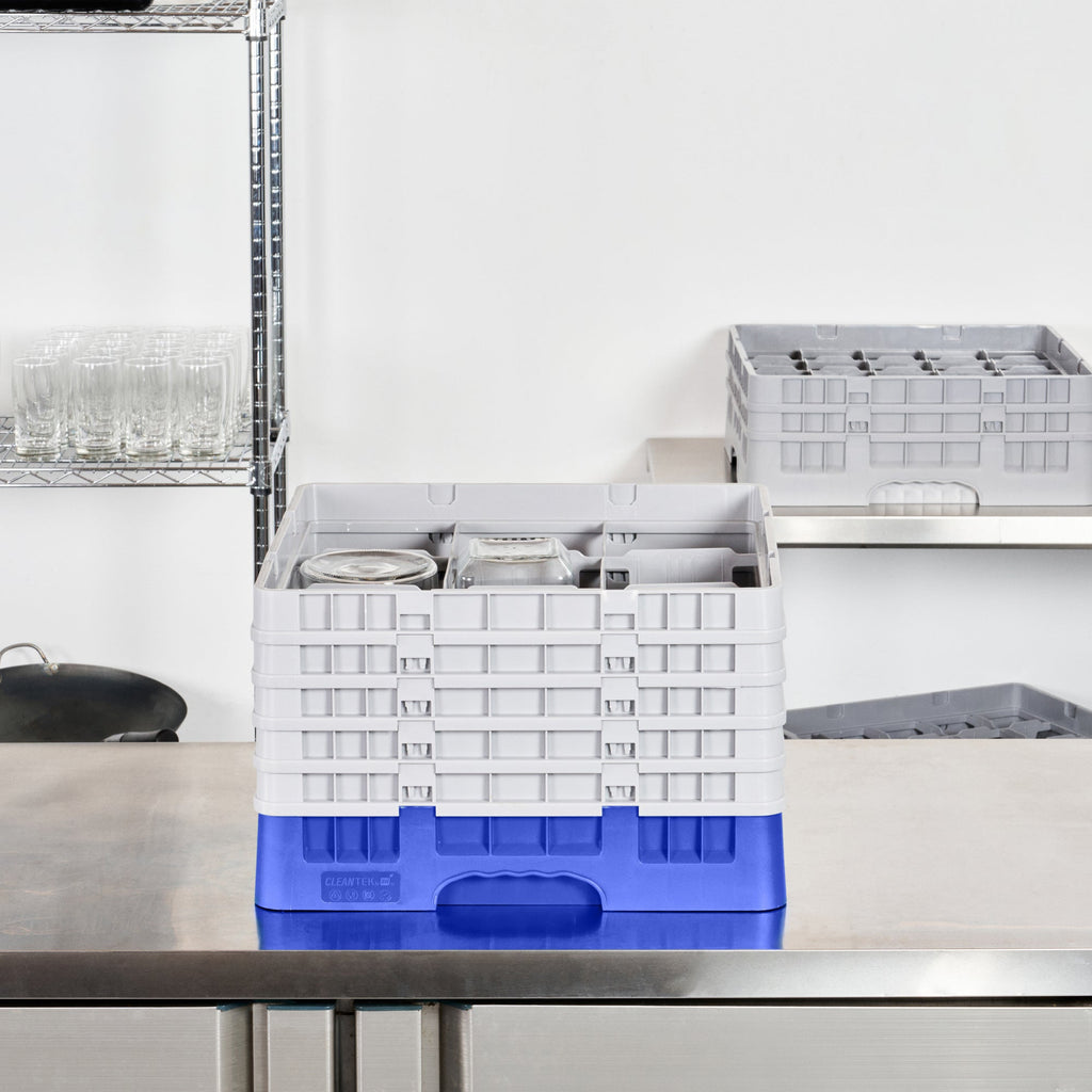 Clean Tek Professional Blue Glass Rack - 9 Compartments, 1 Full Drop and 4 Half Drop Extenders - 19 3/4" x 19 3/4" x 12 1/4" - 1 count box
