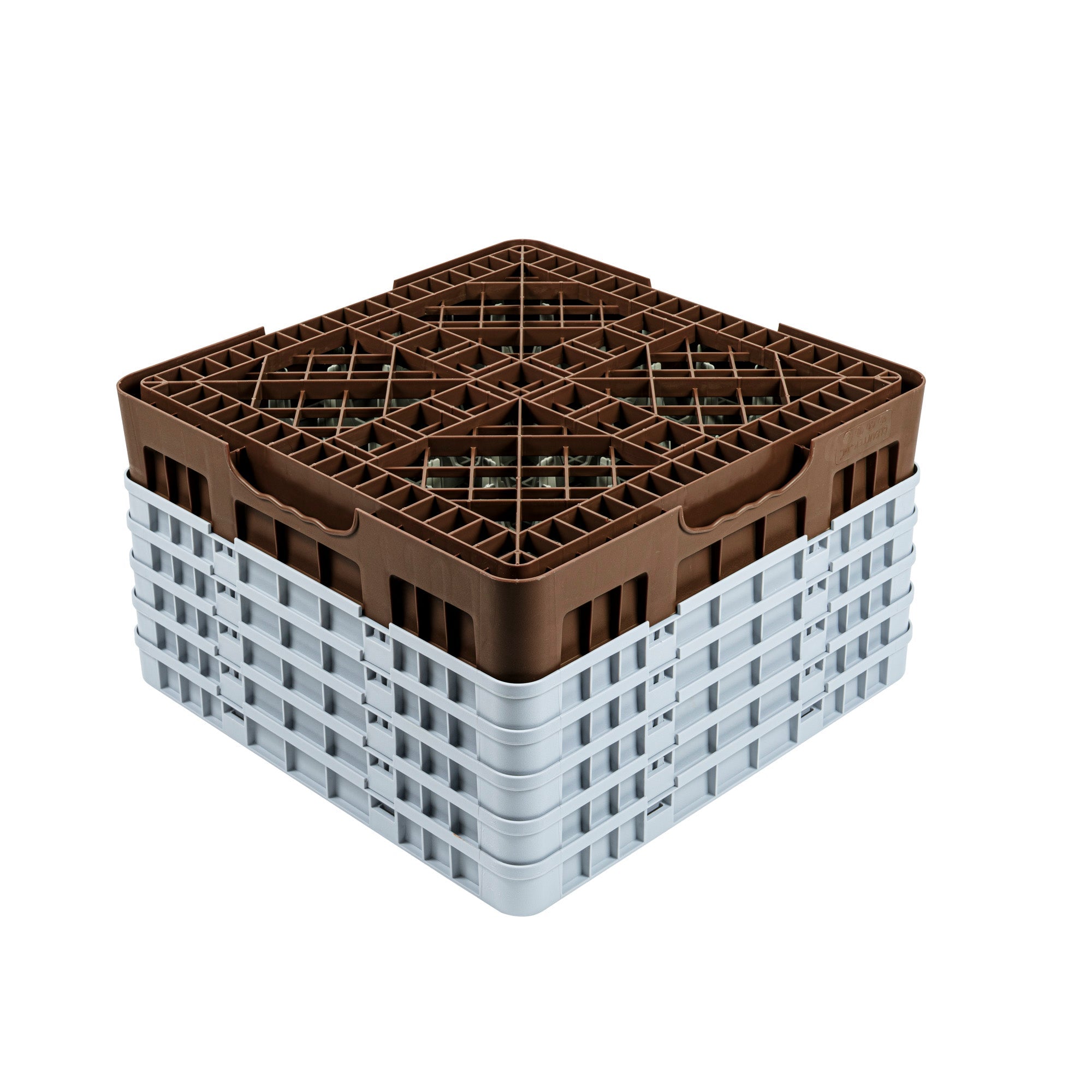 Clean Tek Professional Brown Glass Rack - 9 Compartments, 1 Full Drop and 4 Half Drop Extenders - 19 3/4" x 19 3/4" x 12 1/4" - 1 count box