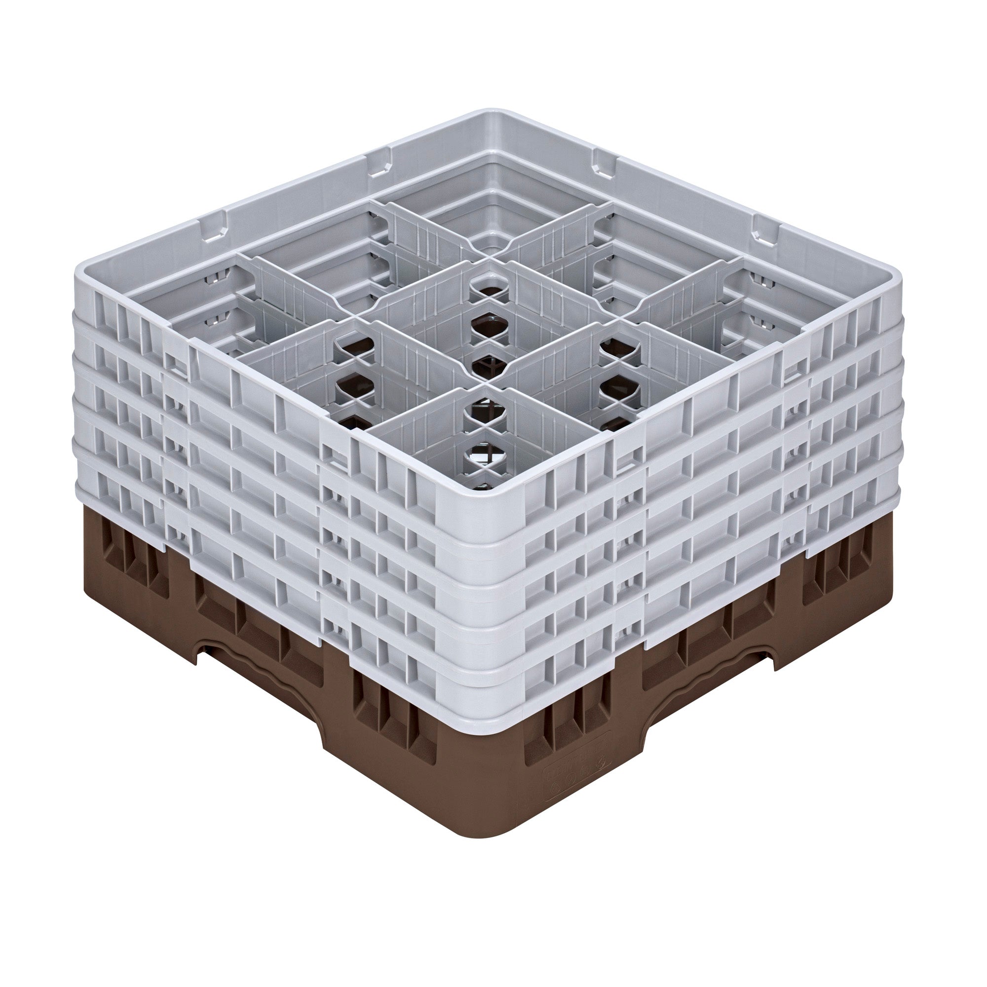 Clean Tek Professional Brown Glass Rack - 9 Compartments, 1 Full Drop and 4 Half Drop Extenders - 19 3/4" x 19 3/4" x 12 1/4" - 1 count box
