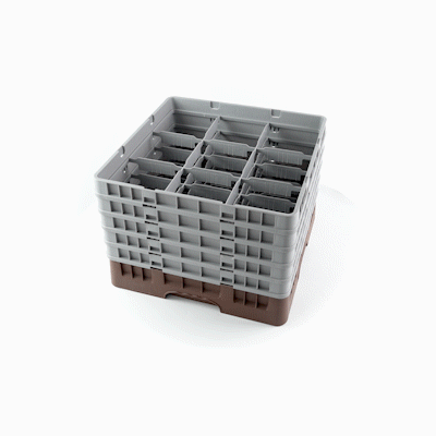 Clean Tek Professional Brown Glass Rack - 9 Compartments, 1 Full Drop and 4 Half Drop Extenders - 19 3/4" x 19 3/4" x 12 1/4" - 1 count box