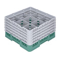Clean Tek Professional Green Glass Rack - 9 Compartments, 1 Full Drop and 4 Half Drop Extenders - 19 3/4" x 19 3/4" x 12 1/4" - 1 count box