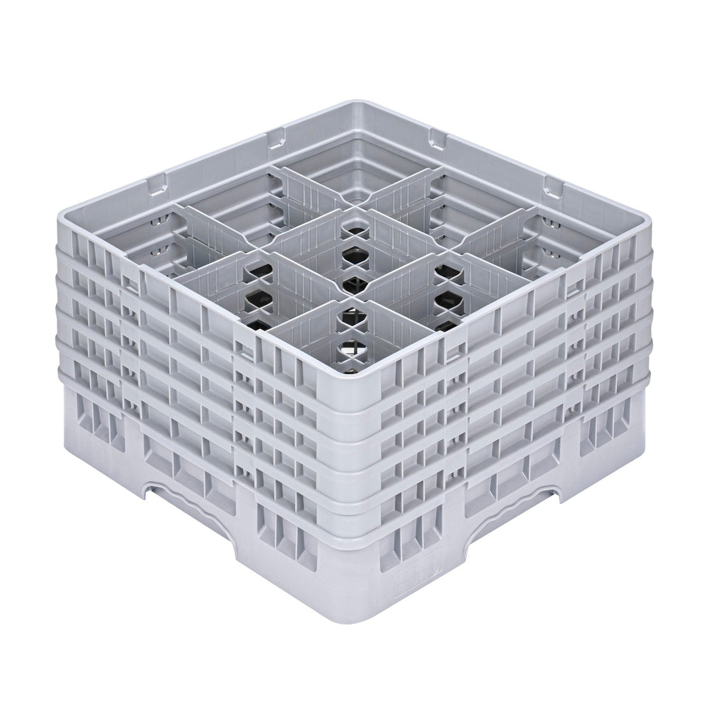 Clean Tek Professional Gray Glass Rack - 9 Compartments, 1 Full Drop and 4 Half Drop Extenders - 19 3/4" x 19 3/4" x 12 1/4" - 1 count box