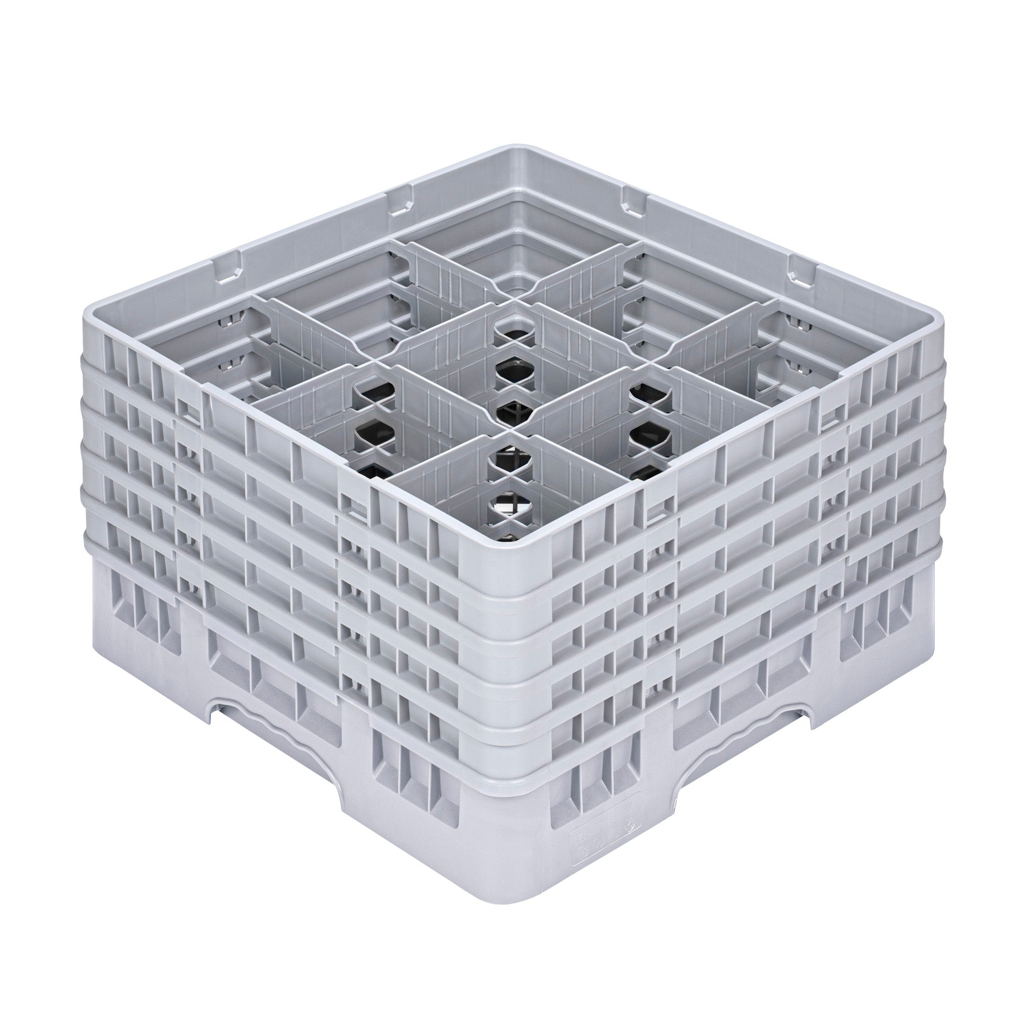 Clean Tek Professional Gray Glass Rack - 9 Compartments, 1 Full Drop and 4 Half Drop Extenders - 19 3/4" x 19 3/4" x 12 1/4" - 1 count box