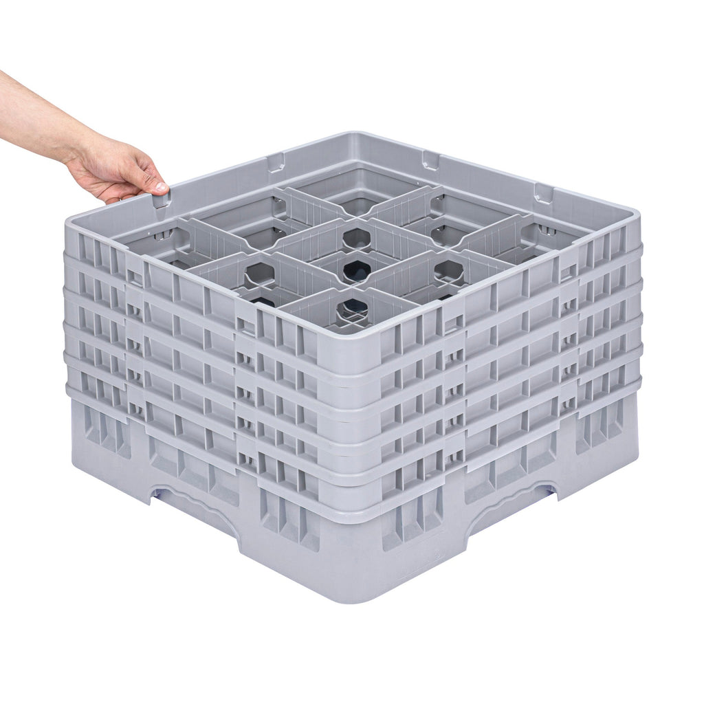 Clean Tek Professional Gray Glass Rack - 9 Compartments, 1 Full Drop and 4 Half Drop Extenders - 19 3/4" x 19 3/4" x 12 1/4" - 1 count box