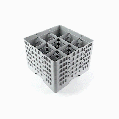Clean Tek Professional Gray Glass Rack - 9 Compartments, 1 Full Drop and 4 Half Drop Extenders - 19 3/4" x 19 3/4" x 12 1/4" - 1 count box