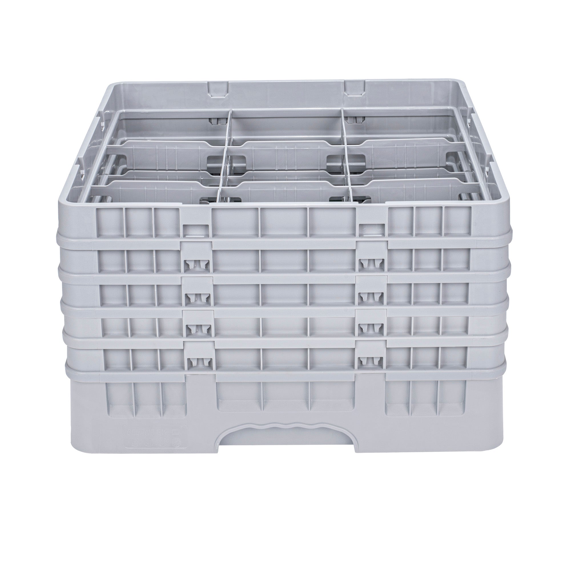 Clean Tek Professional Gray Glass Rack - 9 Compartments, 1 Full Drop and 4 Half Drop Extenders - 19 3/4" x 19 3/4" x 12 1/4" - 1 count box