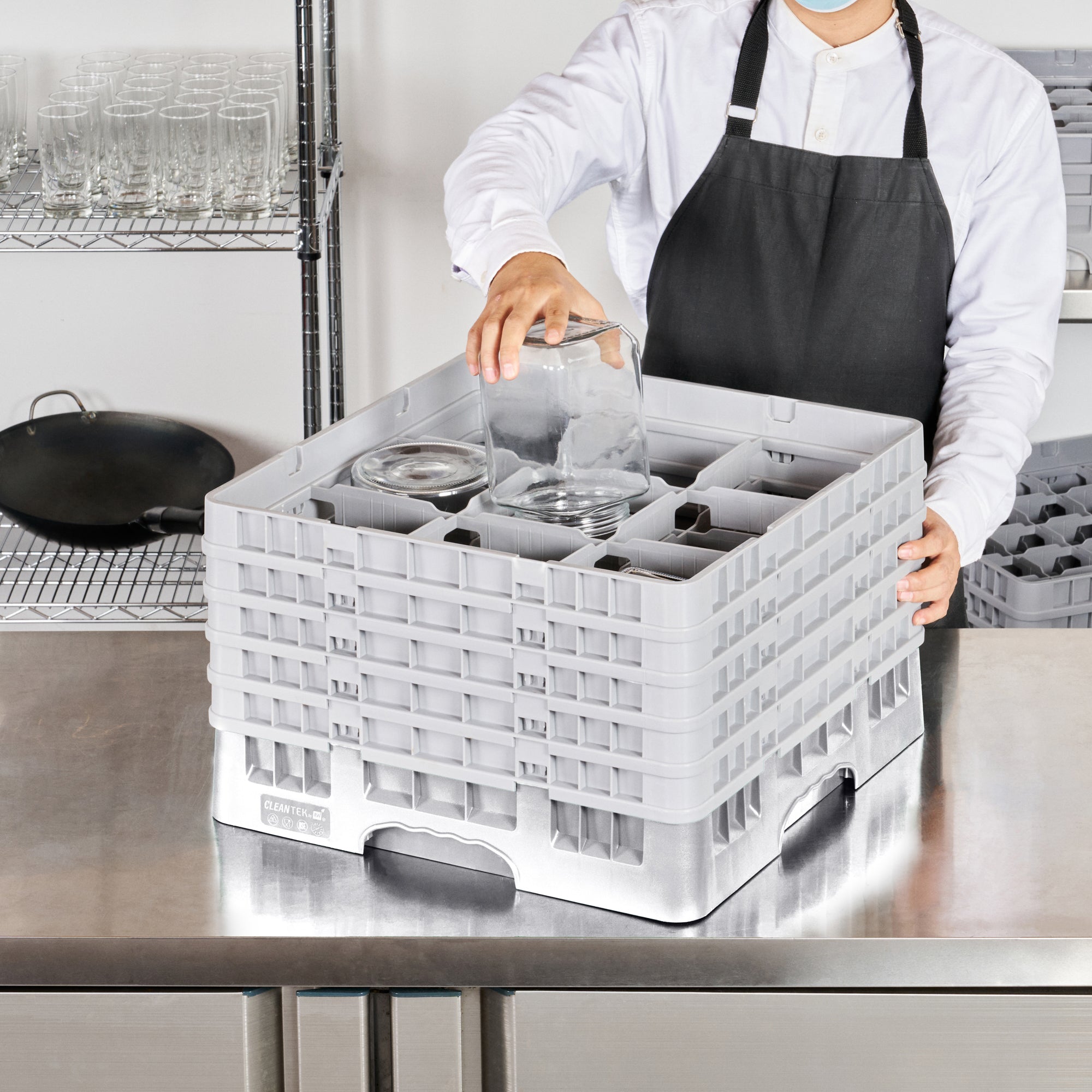 Clean Tek Professional Gray Glass Rack - 9 Compartments, 1 Full Drop and 4 Half Drop Extenders - 19 3/4" x 19 3/4" x 12 1/4" - 1 count box