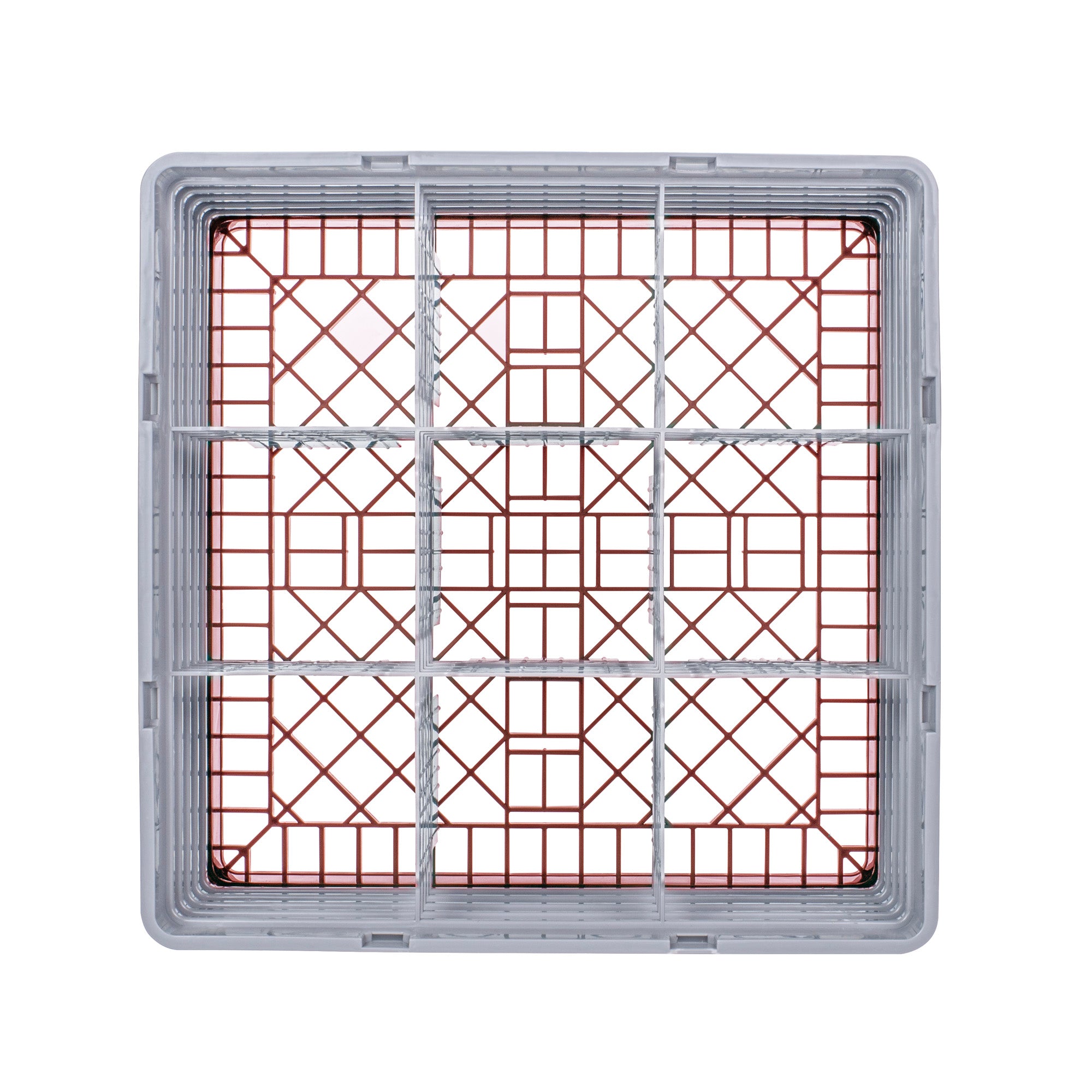 Clean Tek Professional Red Glass Rack - 9 Compartments, 1 Full Drop and 4 Half Drop Extenders - 19 3/4" x 19 3/4" x 12 1/4" - 1 count box
