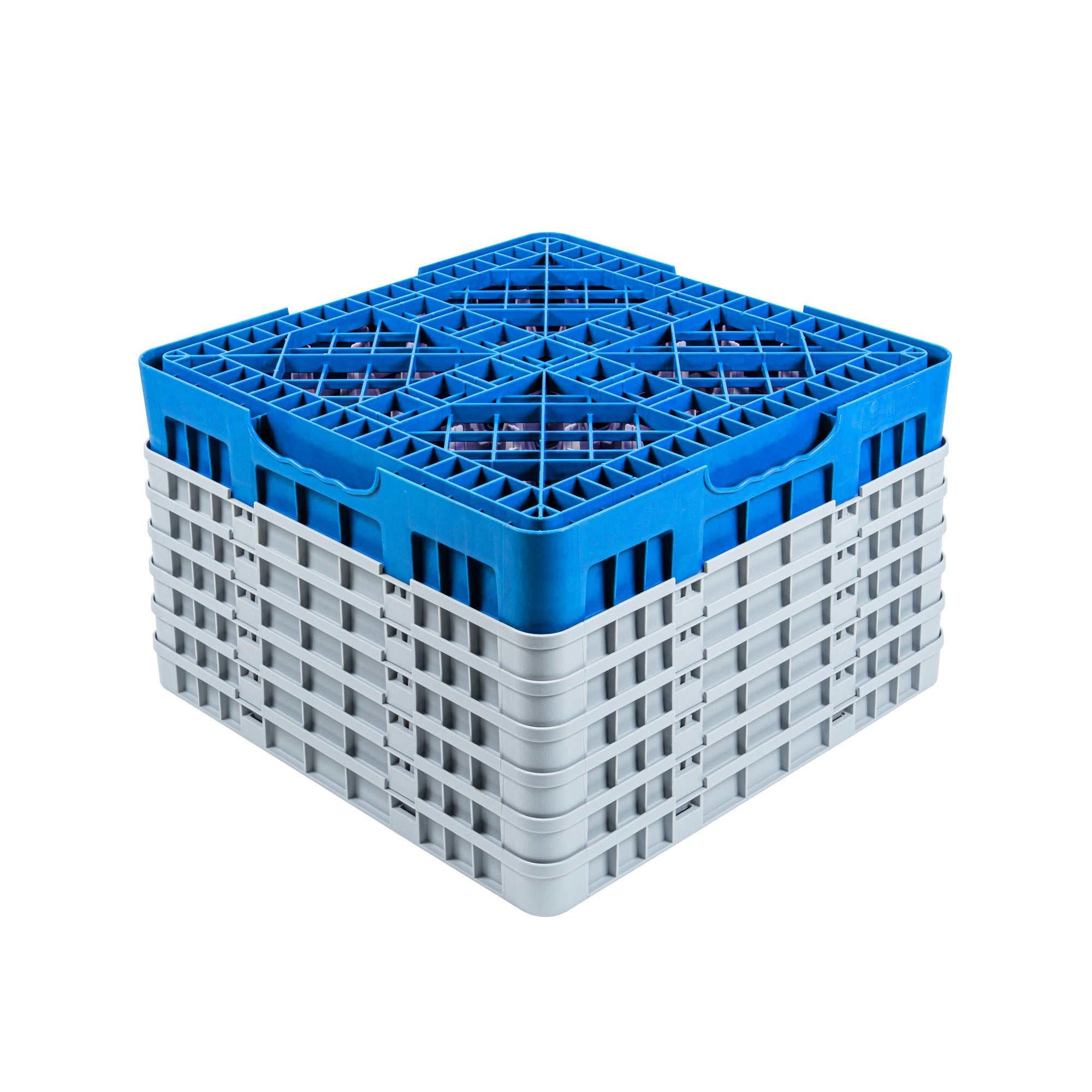 Clean Tek Professional Blue Glass Rack - 9 Compartments, 1 Full Drop and 5 Half Drop Extenders - 19 3/4" x 19 3/4" x 13 3/4" - 1 count box